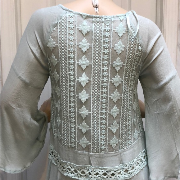 MINT BELL SLEEVE CROCHET TRIM MINI BOHO DRESS - Picture 7 of 8